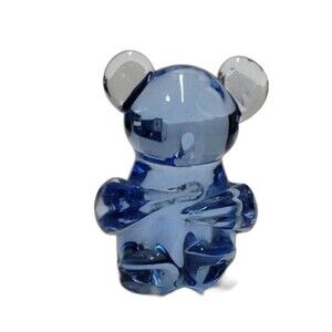 Commeritive Fine Art Blown Glass Blue Koala Bear figurine paperweight ‎ 4" tall